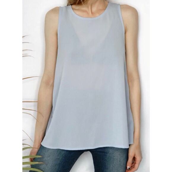 HYFVE Black with Silver Grommet Sleeveless Silky Hi Low Tunic Tank Keyhole Back - Picture 3 of 16